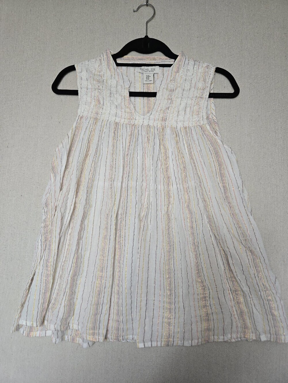 Rachel Zoe White Top with Gold and Pink Metallic Stripes